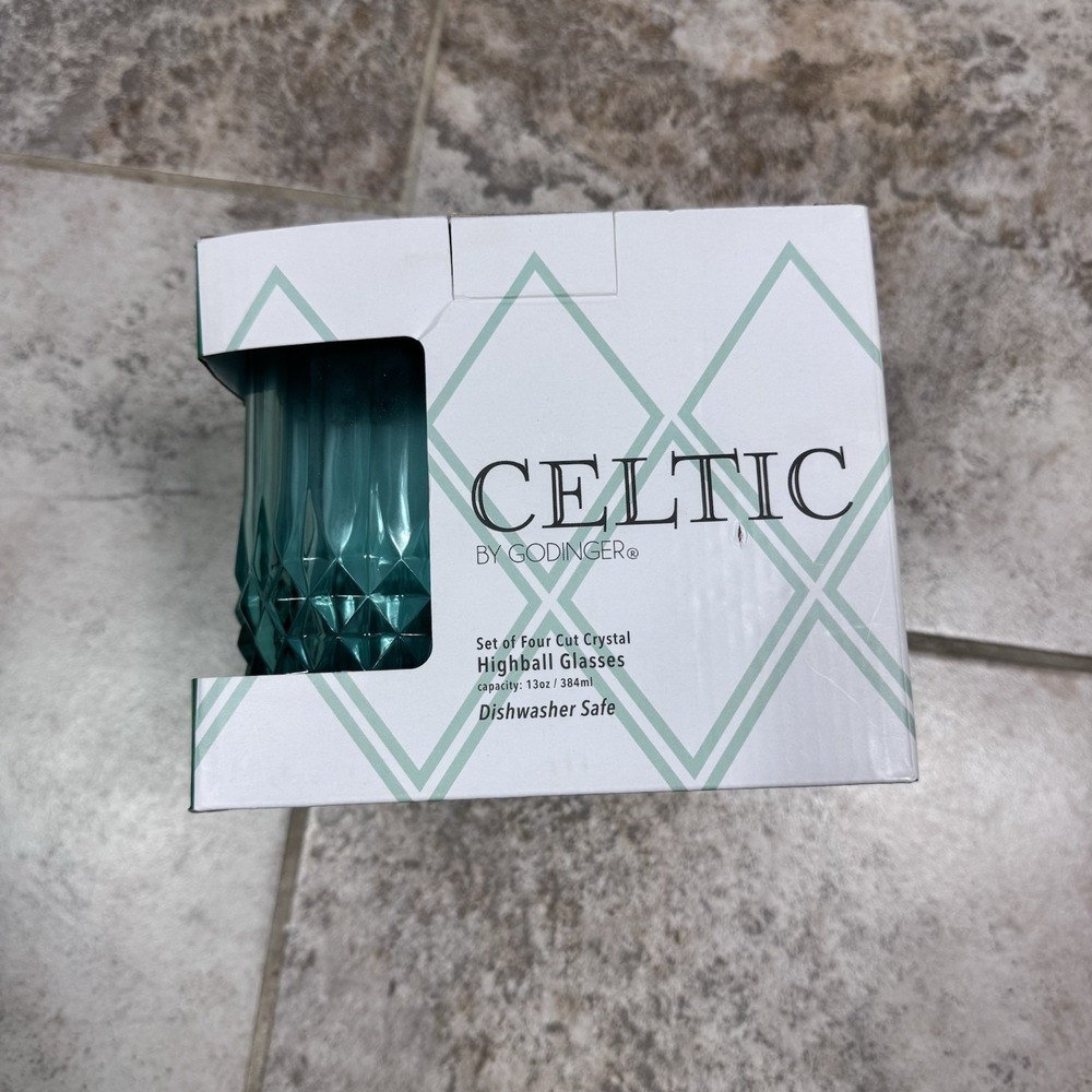 Celtic By Godinger Crystal Iced Beverage Highball Glasses Green 13oz set of 4
